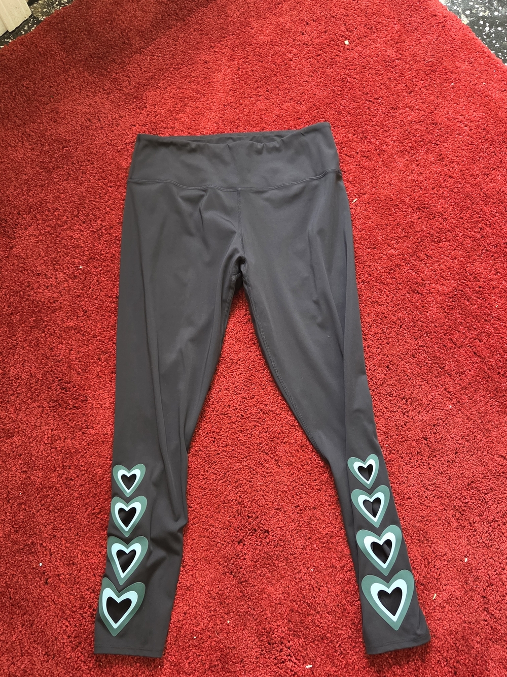 Black Leggings with Teal Heart Cut Out Accents